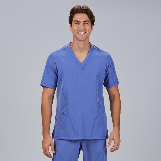 Túnica de homem com gola canelada de manga curta Ruben-Azul Maya - 169-XS-RAG-Tailors-Fardas-e-Uniformes-Vestuario-Pro