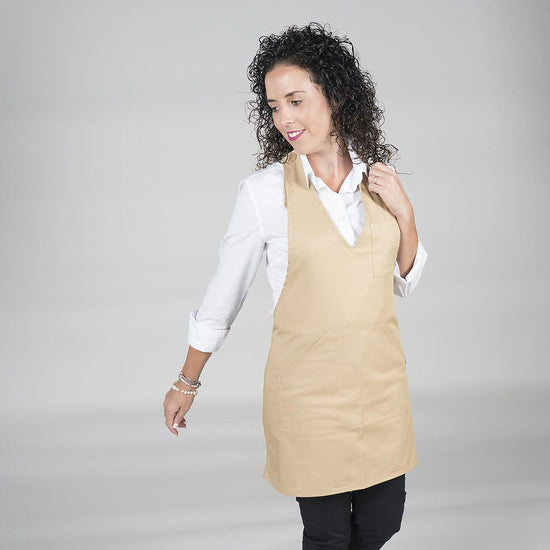 AVENTAL BISTRO COM DECOTE V-Bege 141-Único-RAG-Tailors-Fardas-e-Uniformes-Vestuario-Pro