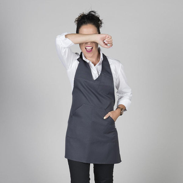 AVENTAL BISTRO COM DECOTE V-Cinza Escoro 139-Único-RAG-Tailors-Fardas-e-Uniformes-Vestuario-Pro