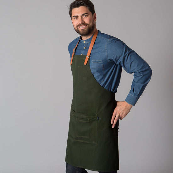 Avental MIKE com tira de couro 72X80 CM-Verde Caqui-Único-RAG-Tailors-Fardas-e-Uniformes-Vestuario-Pro