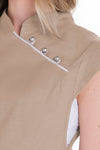 Avental bege com vivos de cetim para comércio e estética-RAG-Tailors-Fardas-e-Uniformes-Vestuario-Pro