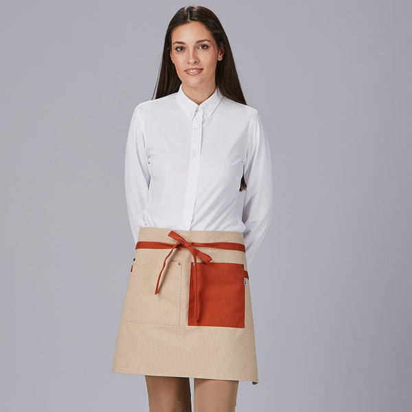 Avental curto com bolso e fitas combinadas 45x74cm-Camel-151-Único-RAG-Tailors-Fardas-e-Uniformes-Vestuario-Pro