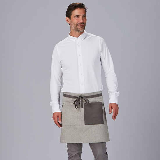 Avental curto com bolso e fitas combinadas 45x74cm-Cinza-109-Único-RAG-Tailors-Fardas-e-Uniformes-Vestuario-Pro