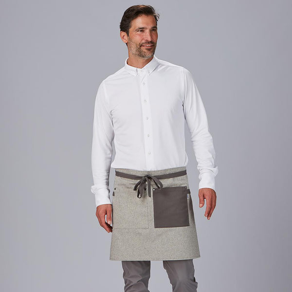 Avental curto com bolso e fitas combinadas 45x74cm-Cinza-109-Único-RAG-Tailors-Fardas-e-Uniformes-Vestuario-Pro