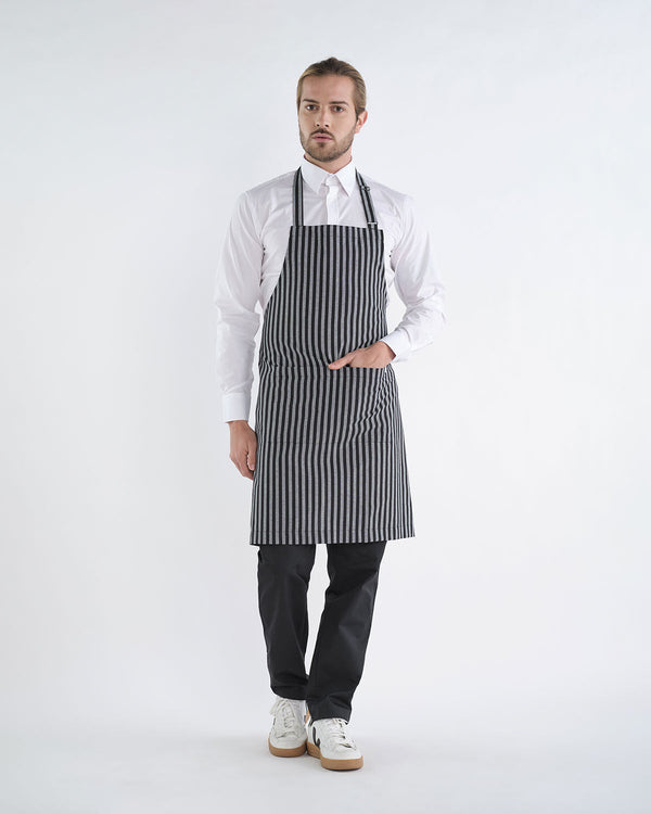 Avental de Peitilho Sun-Preto/Risca Cinzento-U-RAG-Tailors-Fardas-e-Uniformes-Vestuario-Pro