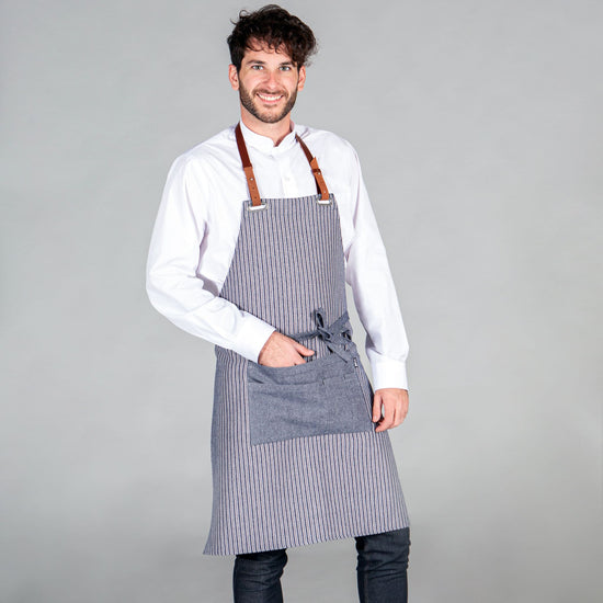 Avental de Peito Riscas e Fita de Couro-Azul/Cru-Único-RAG-Tailors-Fardas-e-Uniformes-Vestuario-Pro