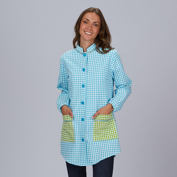 Bata Educadora Classic em vichy bambula sustentável-Vichy Verde Água-271-XS-RAG-Tailors-Fardas-e-Uniformes-Vestuario-Pro
