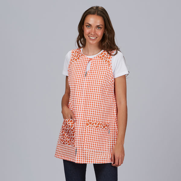 Bata Educadora Patty em Vichy Sustentável-Vichy Bambula Laranja-262-XS-RAG-Tailors-Fardas-e-Uniformes-Vestuario-Pro