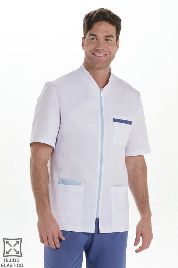 Bata Elástica de Homem Manga Curta com Fecho-Azul - 907-XS / (SP)-RAG-Tailors-Fardas-e-Uniformes-Vestuario-Pro