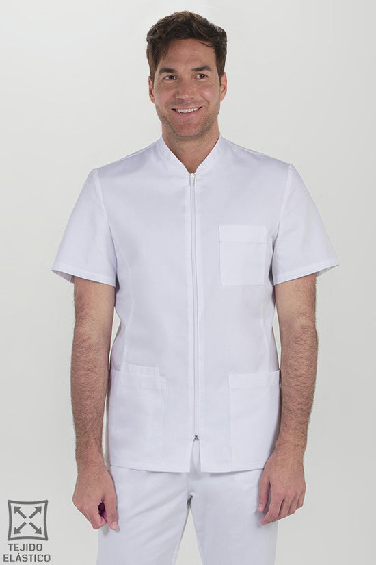 Bata Elástica de Homem Manga Curta com Fecho-Branco - 500-XS / (SP)-RAG-Tailors-Fardas-e-Uniformes-Vestuario-Pro