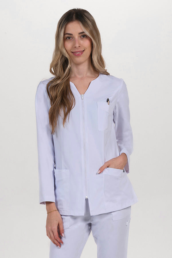 Bata de Mulher em Poliéster Elástico com Manga Comprida-Branco - 412-XS / (SP)-RAG-Tailors-Fardas-e-Uniformes-Vestuario-Pro