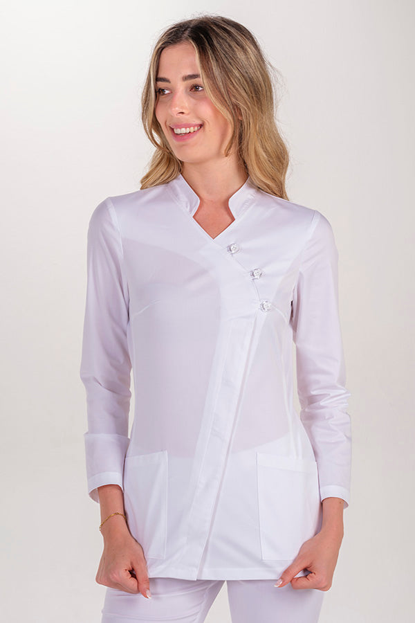 Bata de Senhora Elástica Cruzada com Botões Transparentes-RAG-Tailors-Fardas-e-Uniformes-Vestuario-Pro
