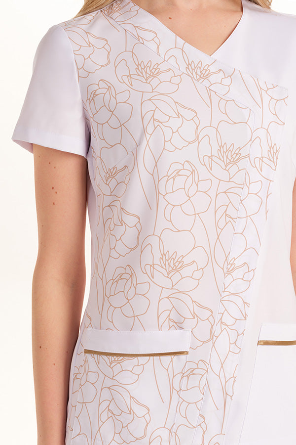 Bata de Senhora Manga Curta em Microfibra Elástica com Padrão Floral-RAG-Tailors-Fardas-e-Uniformes-Vestuario-Pro
