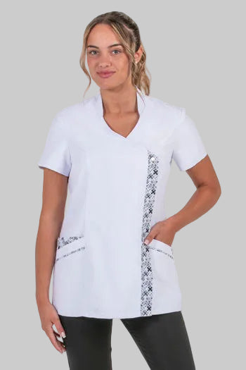 Bata de Senhora em Microfibra Branca com Estampado-Blanco - 570-M-RAG-Tailors-Fardas-e-Uniformes-Vestuario-Pro