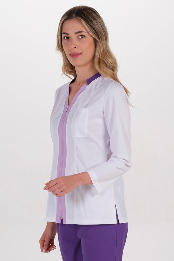 Bata de Trabalho Elástica de Senhora com Fecho e Decote em V-RAG-Tailors-Fardas-e-Uniformes-Vestuario-Pro
