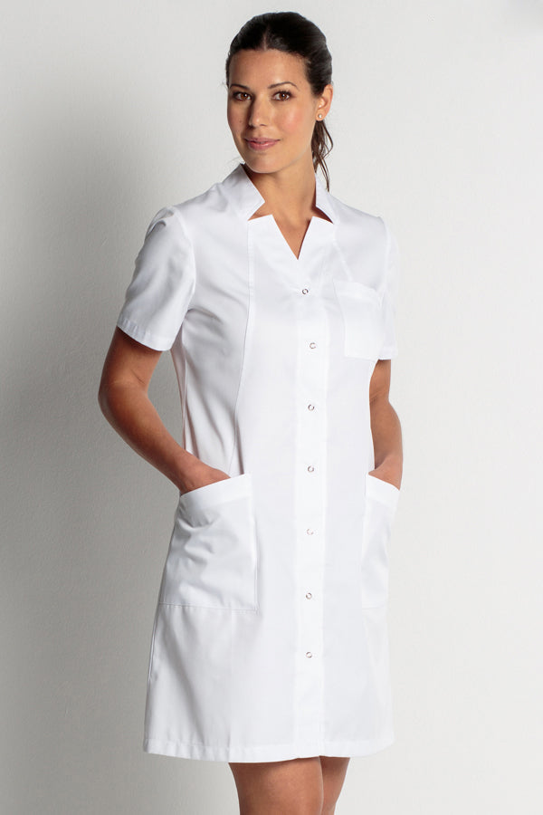 Bata de manga curta com decote em V-Branco-XS / (SP)-RAG-Tailors-Fardas-e-Uniformes-Vestuario-Pro
