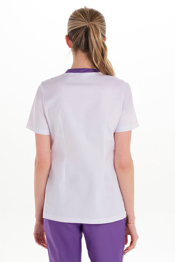 Bata elástica de senhora de manga curta com contraste-RAG-Tailors-Fardas-e-Uniformes-Vestuario-Pro