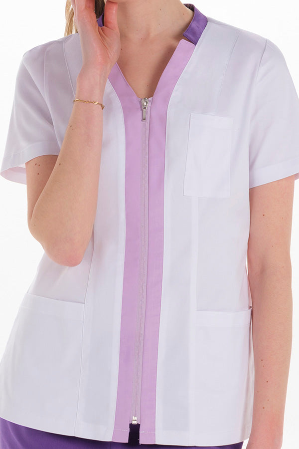Bata elástica de senhora de manga curta com contraste-RAG-Tailors-Fardas-e-Uniformes-Vestuario-Pro