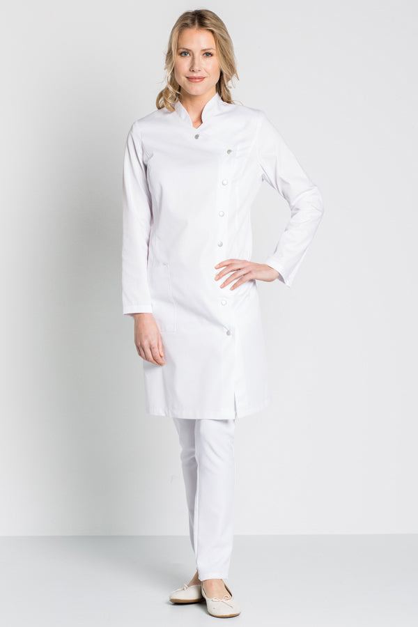 Bata médica de manga comprida. pescoço de Mao-RAG-Tailors-Fardas-e-Uniformes-Vestuario-Pro