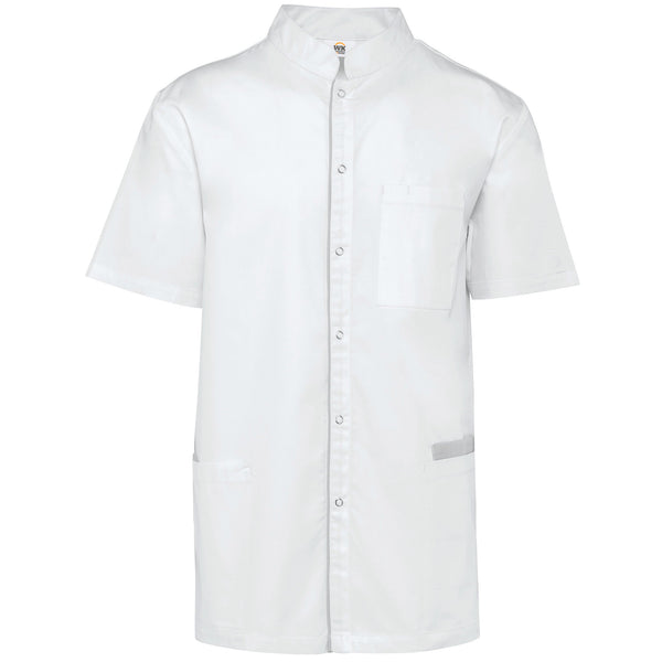 Bata poliéster / algodão com molas de pressão de homem-White-S-RAG-Tailors-Fardas-e-Uniformes-Vestuario-Pro