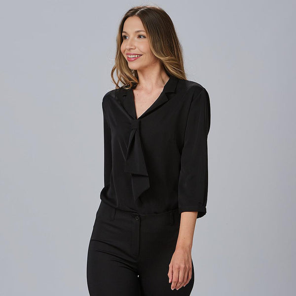 Blusa Flavia de Senhora com Gola de Lapela e Laço-Negro-XS-RAG-Tailors-Fardas-e-Uniformes-Vestuario-Pro