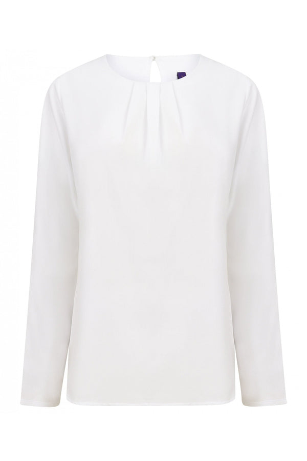 Blusa de senhora com colarinho plissado Manga Comprida-Branco-XS-RAG-Tailors-Fardas-e-Uniformes-Vestuario-Pro