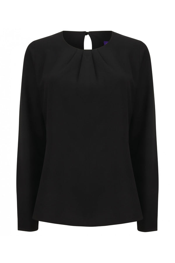 Blusa de senhora com colarinho plissado Manga Comprida-Preto-XS-RAG-Tailors-Fardas-e-Uniformes-Vestuario-Pro