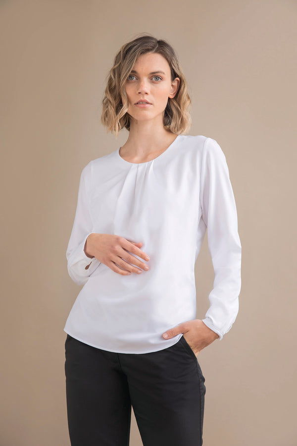 Blusa de senhora com colarinho plissado Manga Comprida-RAG-Tailors-Fardas-e-Uniformes-Vestuario-Pro