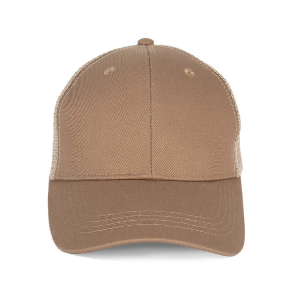 Boné Trucker Eco-Responsável 6 Painéis Unissexo-Camel Escuro / Bege-Único-RAG-Tailors-Fardas-e-Uniformes-Vestuario-Pro