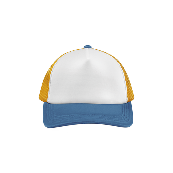 Boné Trucker com 5 Painéis Multicolorido-Girassol / Azul Herança-Único-RAG-Tailors-Fardas-e-Uniformes-Vestuario-Pro