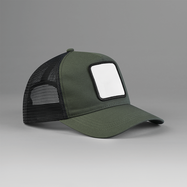 Boné Trucker com 5 Painéis com Emblema Quadrado-Verde Oliva/Preto-Único-RAG-Tailors-Fardas-e-Uniformes-Vestuario-Pro