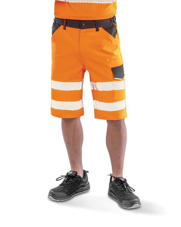 Calção de Segurança Stretch Reciclado-Laranja Fluorescente-S-RAG-Tailors-Fardas-e-Uniformes-Vestuario-Pro