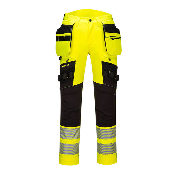 Calças DX4 de bolso com estojo removível de alta visibilidade-Amarelo/Preto-UK28" DE44 FR36 EU42-RAG-Tailors-Fardas-e-Uniformes-Vestuario-Pro