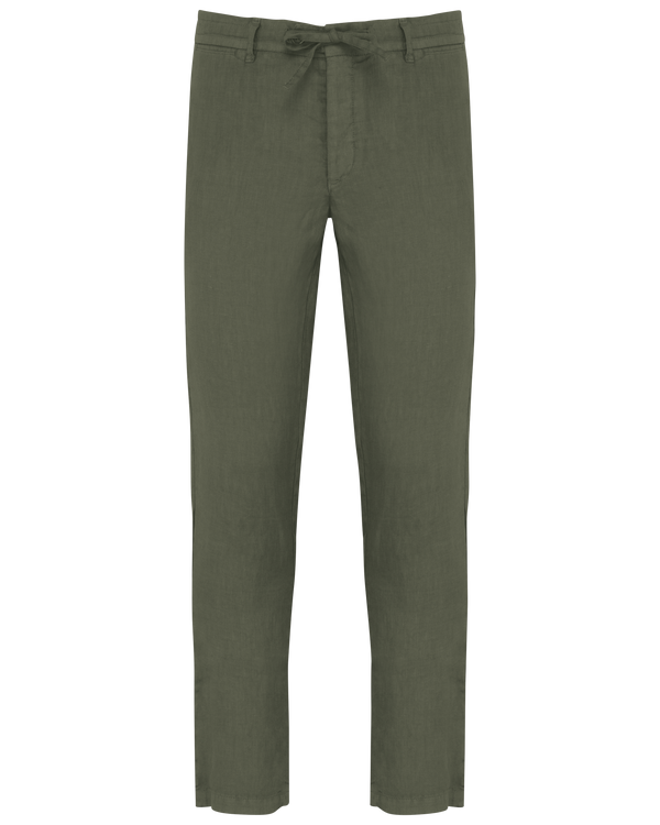 Calças Eco-responsáveis Lavadas em Linho para Homem-Khaki lavado-38-RAG-Tailors-Fardas-e-Uniformes-Vestuario-Pro