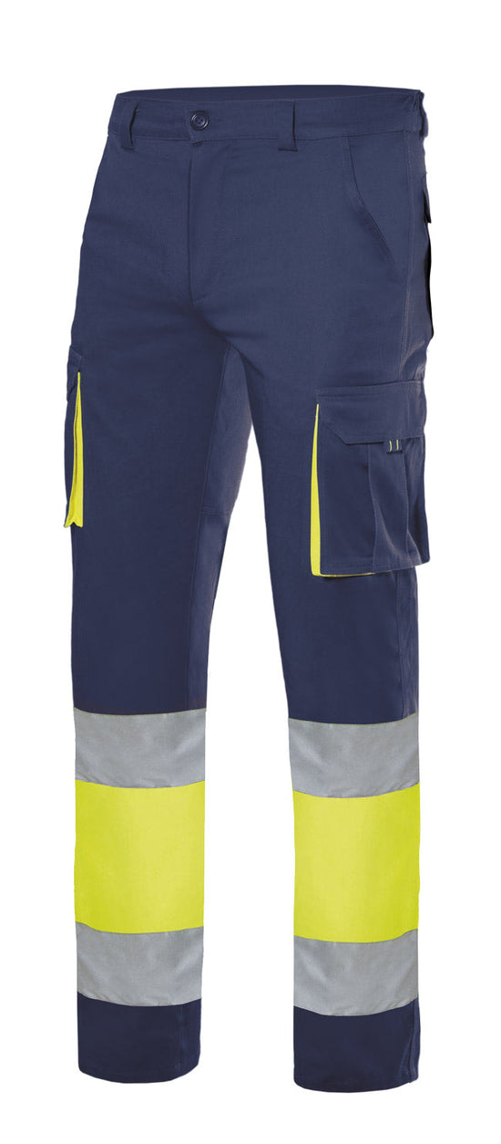 Calças Stretch Bicolor Multibolsos de Alta Visibilidade-Azul Navy / Am.Fluo-S-RAG-Tailors-Fardas-e-Uniformes-Vestuario-Pro