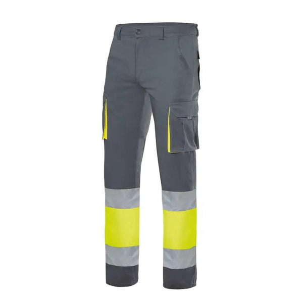 Calças Stretch Bicolor Multibolsos de Alta Visibilidade-Cinza/Amarelo-S-RAG-Tailors-Fardas-e-Uniformes-Vestuario-Pro