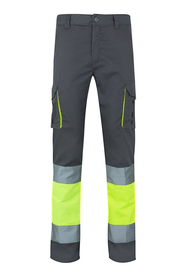Calças Stretch Bicolor Multibolsos de Alta Visibilidade-Cinza/Amarelo-S-RAG-Tailors-Fardas-e-Uniformes-Vestuario-Pro