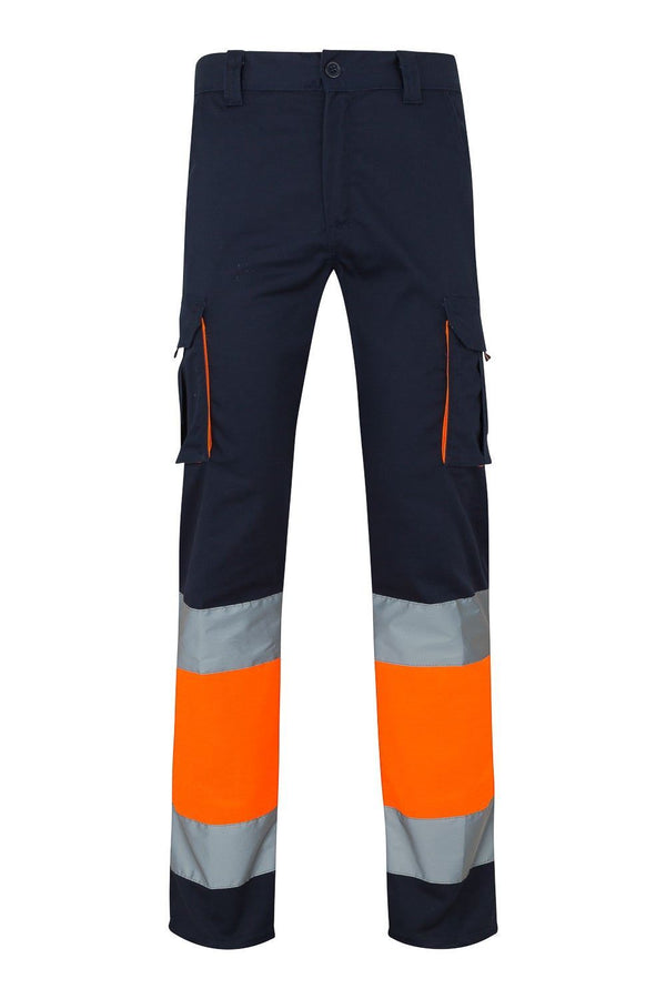 Calças Stretch Bicolor Multibolsos de Alta Visibilidade-Marinho/Laranja-S-RAG-Tailors-Fardas-e-Uniformes-Vestuario-Pro