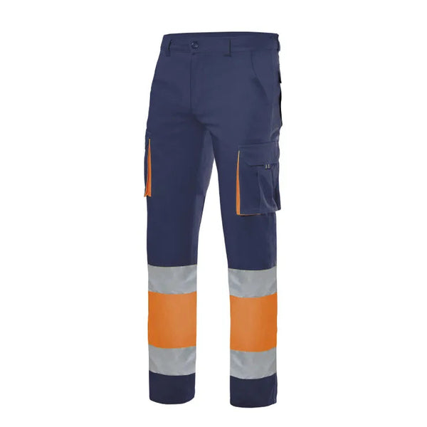 Calças Stretch Bicolor Multibolsos de Alta Visibilidade-Marinho/Laranja-S-RAG-Tailors-Fardas-e-Uniformes-Vestuario-Pro