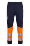 Calças de Alta Visibilidade Stretch Recicladas Bicolor com Faixas Segmentadas-Azul Navy/laranja Fluorescente - 61/19-S-RAG-Tailors-Fardas-e-Uniformes-Vestuario-Pro