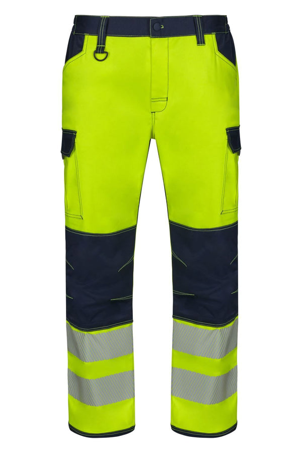 Calças stretch com joelheiras e faixas refletoras segmentadas-Azul Navy/amarelo Fluorescente - 61/20-S-RAG-Tailors-Fardas-e-Uniformes-Vestuario-Pro