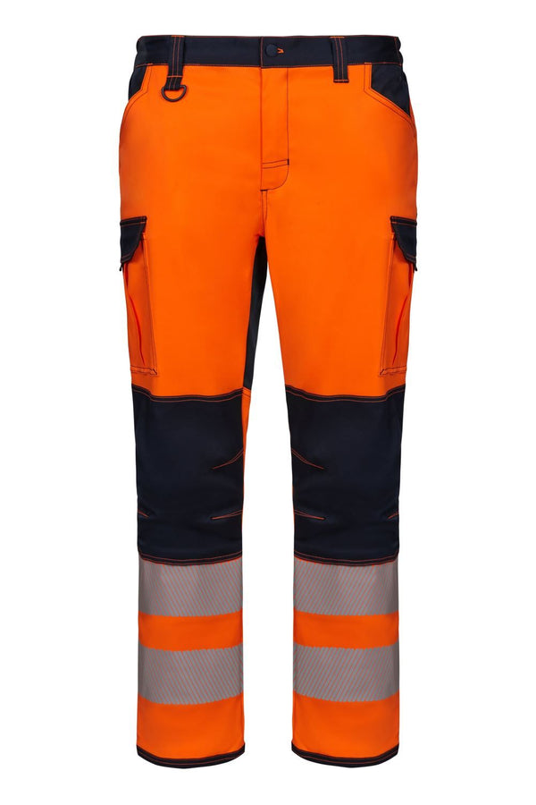 Calças stretch com joelheiras e faixas refletoras segmentadas-Azul Navy/laranja Fluorescente - 61/19-S-RAG-Tailors-Fardas-e-Uniformes-Vestuario-Pro