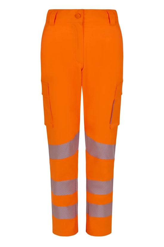 Calças stretch recicladas de alta visibilidade com faixas segmentadas para mulher-Laranja Fluorescente - 19-XS-RAG-Tailors-Fardas-e-Uniformes-Vestuario-Pro