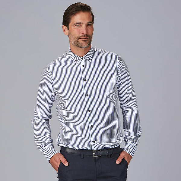 Camisa Alessandro de Homem de Riscas Bicolores Slim Fit-RAYA AZULINAMARINO-XS/36-RAG-Tailors-Fardas-e-Uniformes-Vestuario-Pro