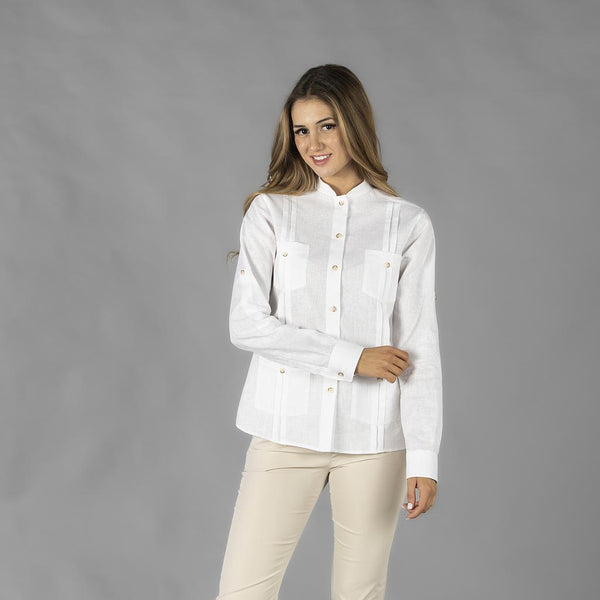 Camisa Feminina Meio-Linho Alessa-Branco-XS-RAG-Tailors-Fardas-e-Uniformes-Vestuario-Pro