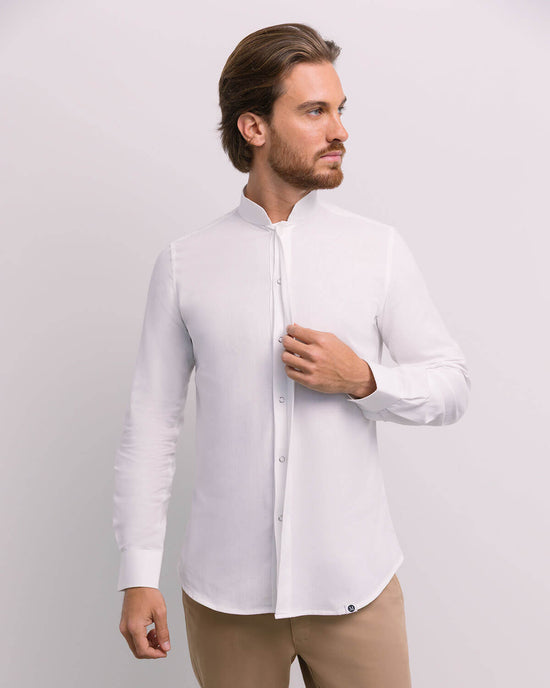 Camisa Mandarim Unissexo Grace em Linho-Branco-XXS-RAG-Tailors-Fardas-e-Uniformes-Vestuario-Pro