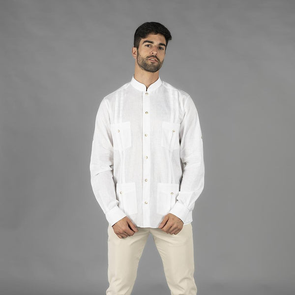 Camisa Masculina Meio-Linho Alessa-Branco-S-RAG-Tailors-Fardas-e-Uniformes-Vestuario-Pro
