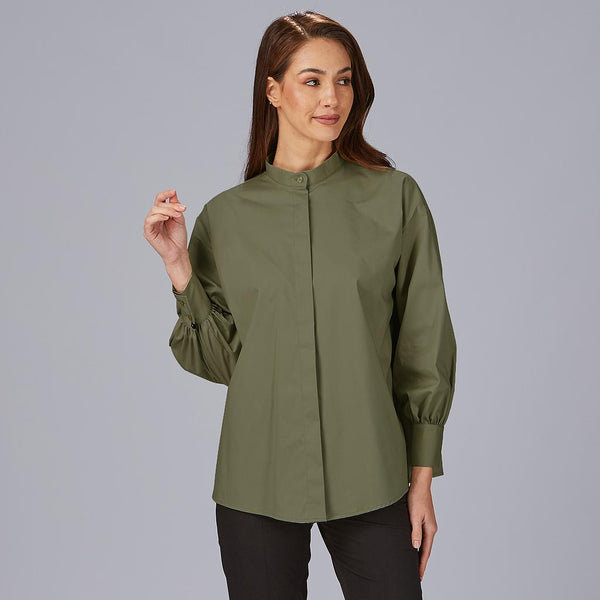 Camisa Oversize para Senhora Maddalena-Verde Caqui-149-XS-RAG-Tailors-Fardas-e-Uniformes-Vestuario-Pro