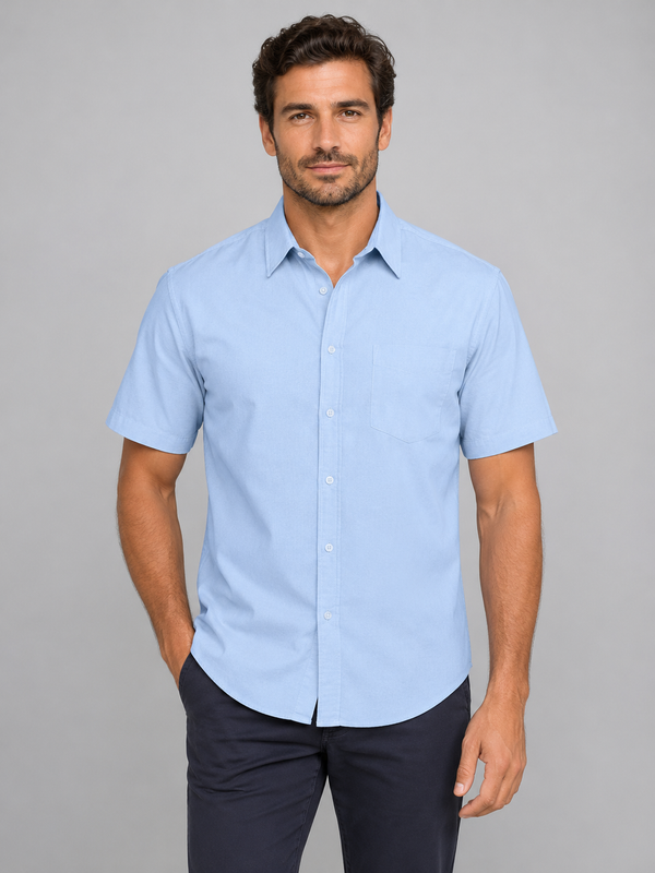 Camisa Oxford de Manga Curta para Homem BRISBANE-Azul Céu - 220-S-RAG-Tailors-Fardas-e-Uniformes-Vestuario-Pro