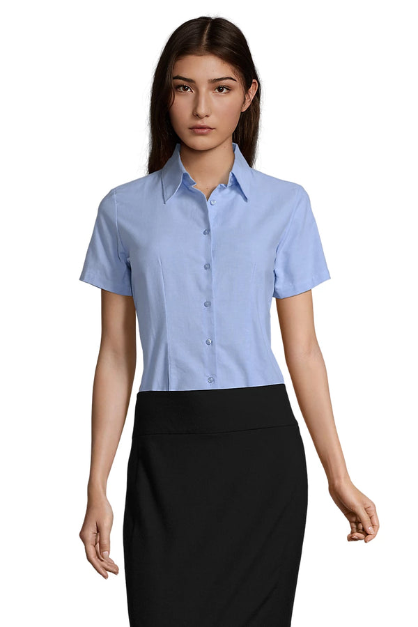 Camisa Oxford de Manga Curta para Senhora-Azul Céu-XS-RAG-Tailors-Fardas-e-Uniformes-Vestuario-Pro